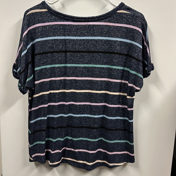 Democracy Blue Multicolor Striped Twisted Hem Keyhole Knit Top Womens Medium - Picture 4 of 9